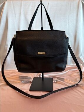 kate spade Black Saffiano Leather Shoulder Bag with Gold Logo Plaque